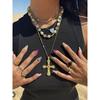 American Baroque Gold Cross Necklace Pearl Multi-Layer Twin Fashion Retro Fancy Sexy Sweater Chain