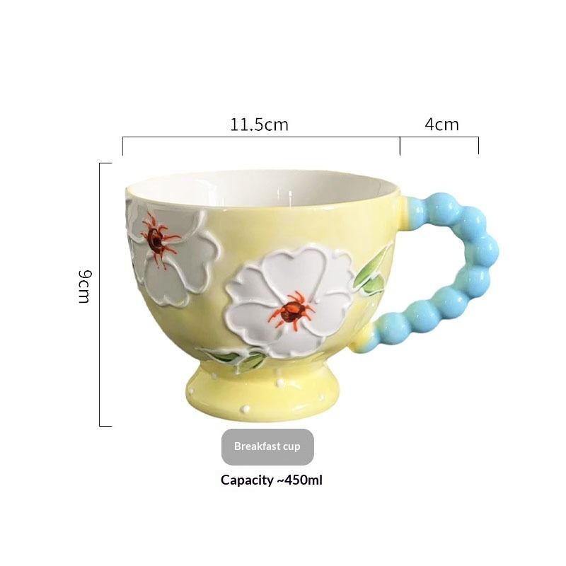 Hand-painted Ceramic Cup Cute Creative Bead Handle Breakfast Cup High Value Large Capacity Milk Oat Cup Drinking Cup