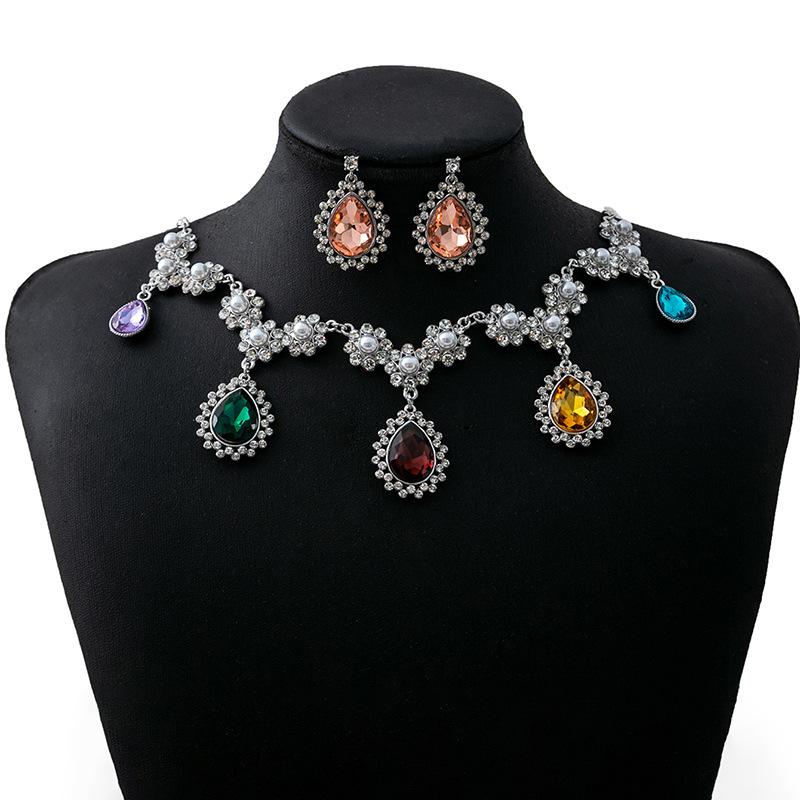 Luxury Atmospheric Water Drop Jewelry Set, Geometric Round Pearl Earrings, Elegant Flower Necklace For Women