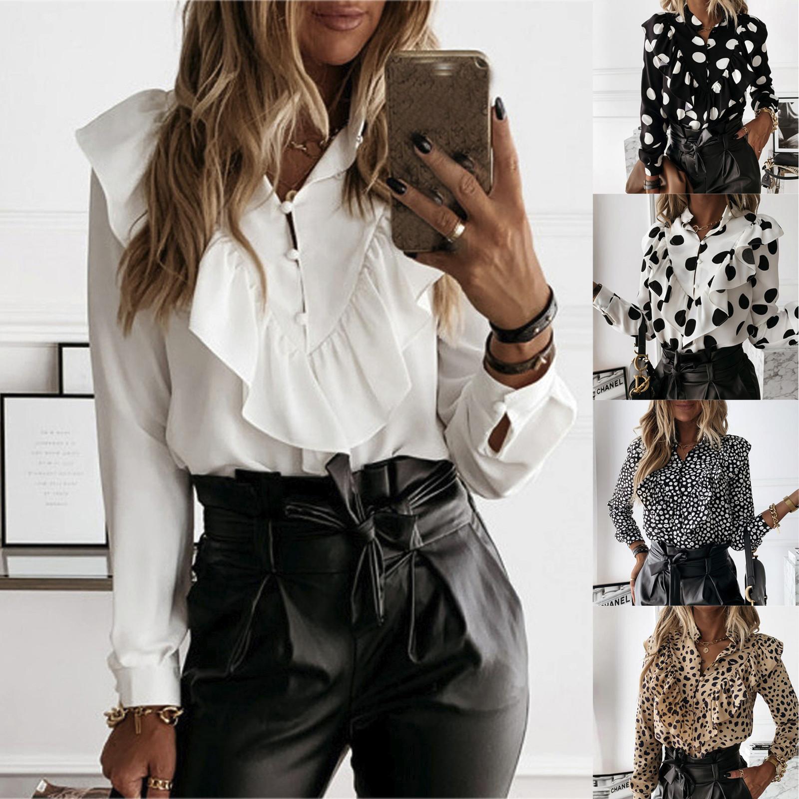 

Женская мода Повседневная футболка с длинным рукавом и пуговицами с v-образным вырезом Топы Блузка