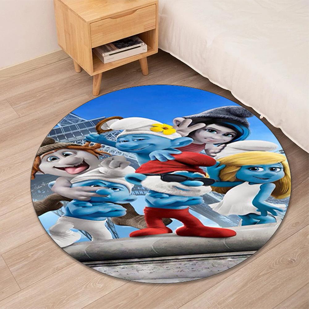 The Smurfs Printed Round Rug Carpet Chair Rug Area Rug Entryway Doormats,for Office Chair Living Room Bedroom Kitchen Room.