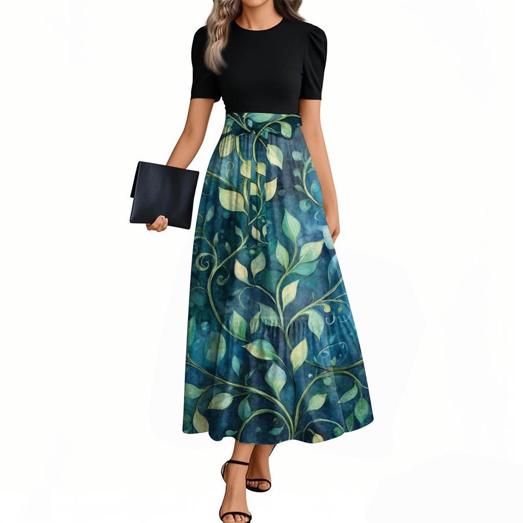 Women's Floral Print High Waist Fashionable And Elegant Dress