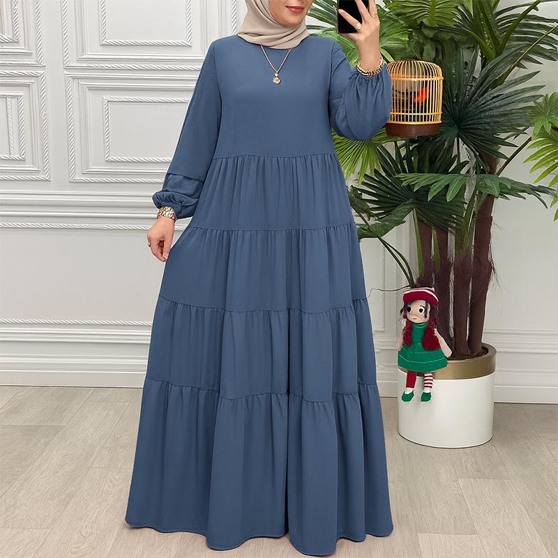 

ZANZEA Женское повседневное платье с круглым вырезом, длинным рукавом и свободного кроя, мусульманское 5XL синий