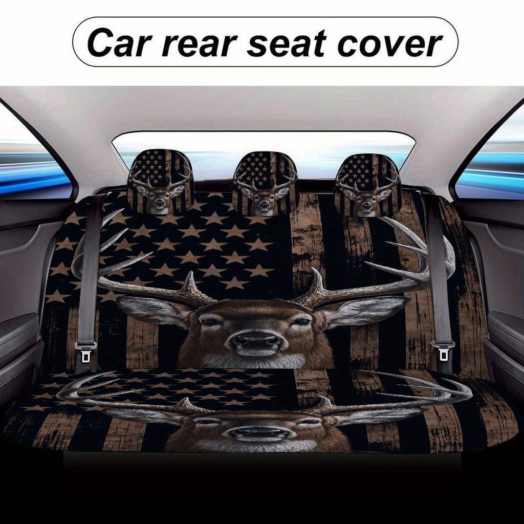 Deer With USA Flag Designed Car Seat Cover Set For Most Cars, High-quality Comfortable Car Seat Protector Covers Full Set, Unive