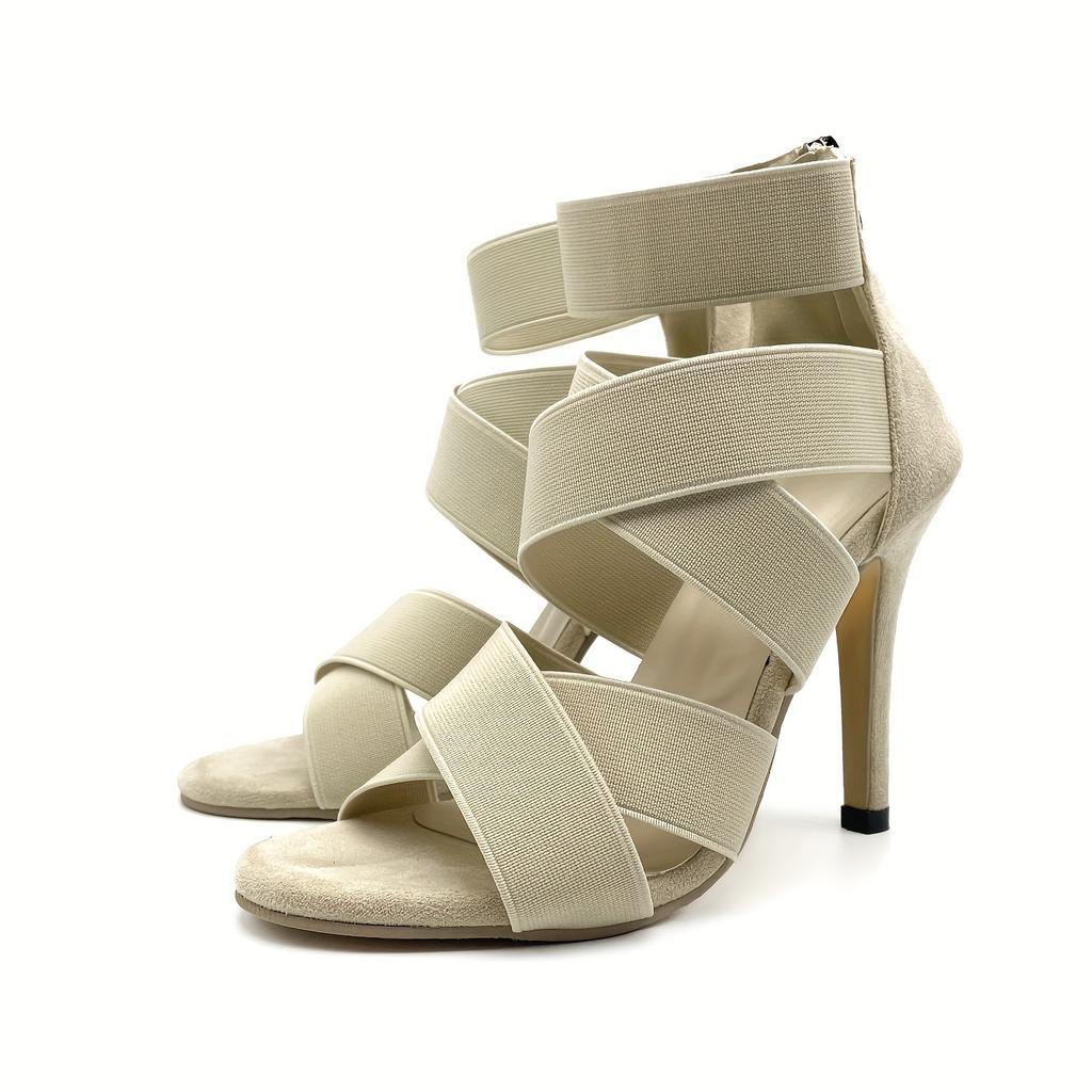 Women's Black Cover Stiletto Heels - Sexy Open Toe Jazz Dance Sandals with Elastic Cross Straps, Breathable Summer Fashion Heels, Performance Footwear