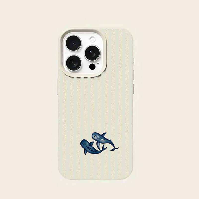 Whale Stripes Pattern Lychee Texture Silicone Phone Case For iPhone 17 Pro Max 11 12 13 14 15 16 Pro 15 Plus 17 Air Soft Cover
