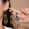 Retro Ethnic Style Diamond-Encrusted Flower Water Drop Fringed Pendant Earrings Fashion Temperament Niche High-End Earrings