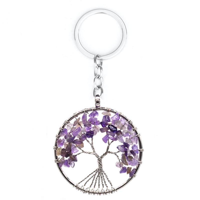 7-Color Natural Crystal Tree of Life Keychain Pendant
