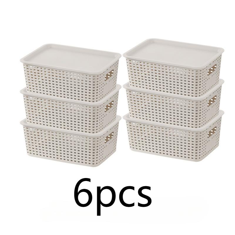 6pcs Stackable Plastic Storage Bins with Lids - Durable Organizer Baskets for Home - Multi-Purpose Shelf Bins,Home Organization