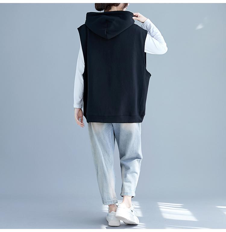 Spring and Autumn Women's Plus-Size Vest Casual Loose Hooded Vest Cardigan Sweatshirt Vest Outerwear