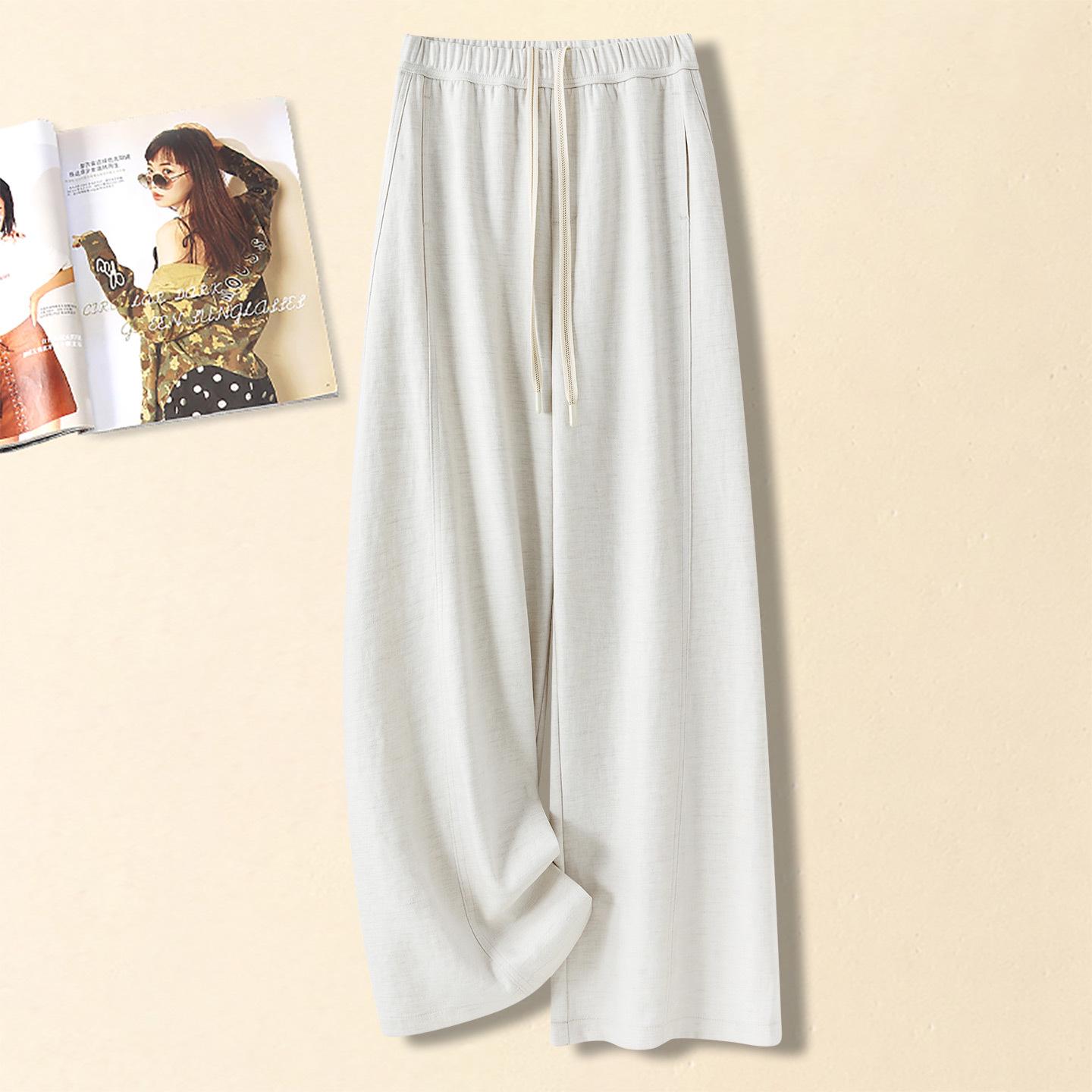 Women s Tencel Linen Wide-Leg Pants: 2026 Spring Elastic Waist, Slimming, Casual, Straight-Leg Medium