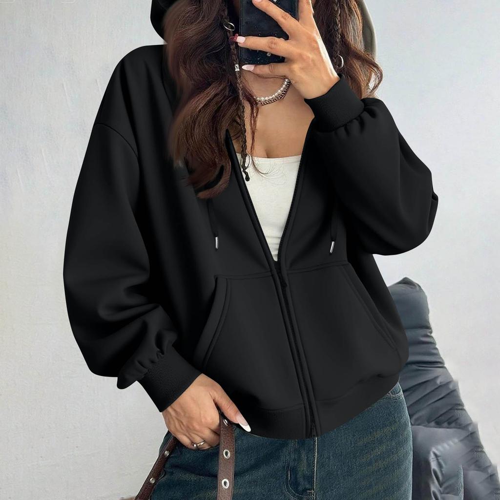 Damen Off-Shoulder Reißverschluss Hoodie Sweatshirt Mode Kleidung Freizeitjacke