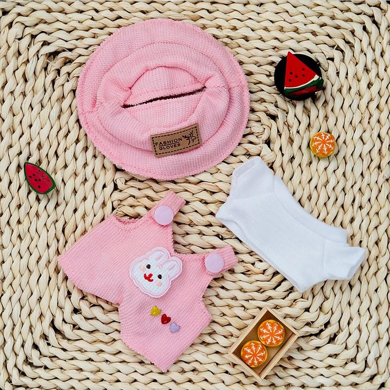 

Labubu Doll Fashion Set Cute White Shirt Hat Animal Overalls Doll Clothes Accessory Gift for 17cm Doll