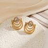 18K Gold Vacuum-Plated Stainless Steel Zirconia Stud Earrings - Women's High-End European American Retro Style, Waterproof with Polished Finish