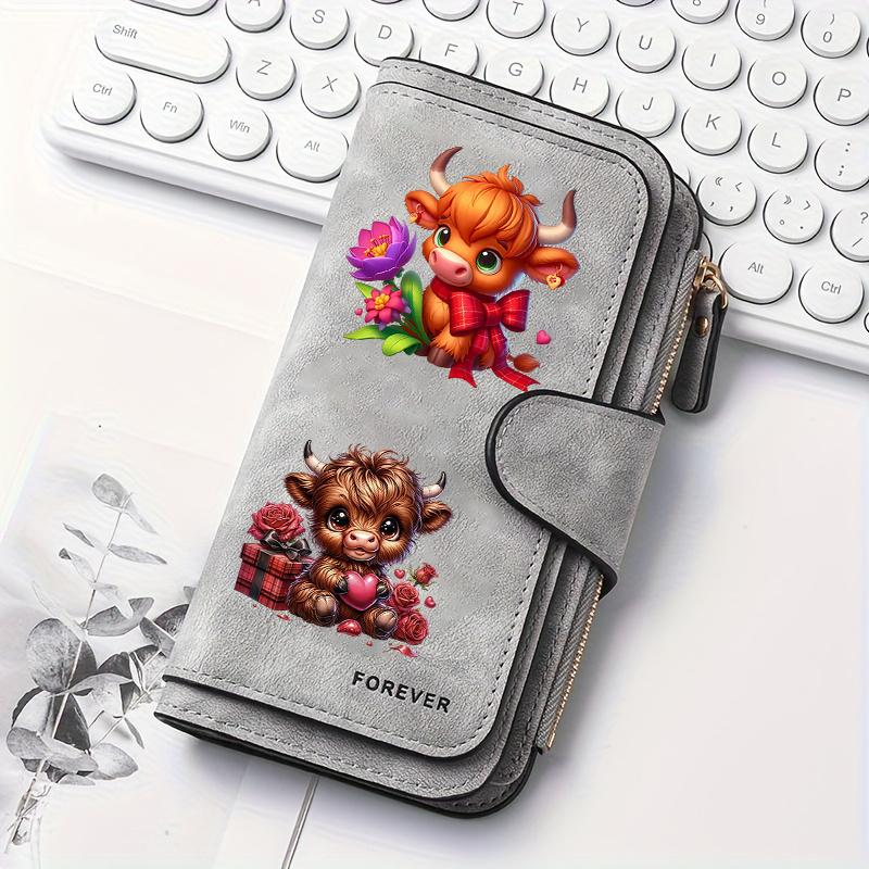 Women's Long Wallet Scottish Highland Cow Design 1pc Multi-functional Snap Coin Purse Cute Cat Lover Gift Daily Commute Outdoor Travel Family Use