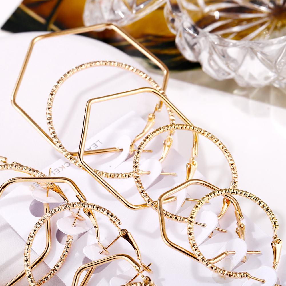 6 Pairs Fashion Exaggerated Geometric Polygonal Earrings