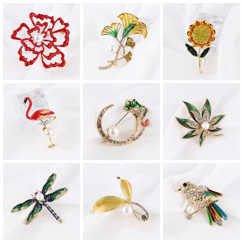 Original Flamingo Butterfly Bee Natural Freshwater Pearl Brooch Accessory Transparent Gift Box