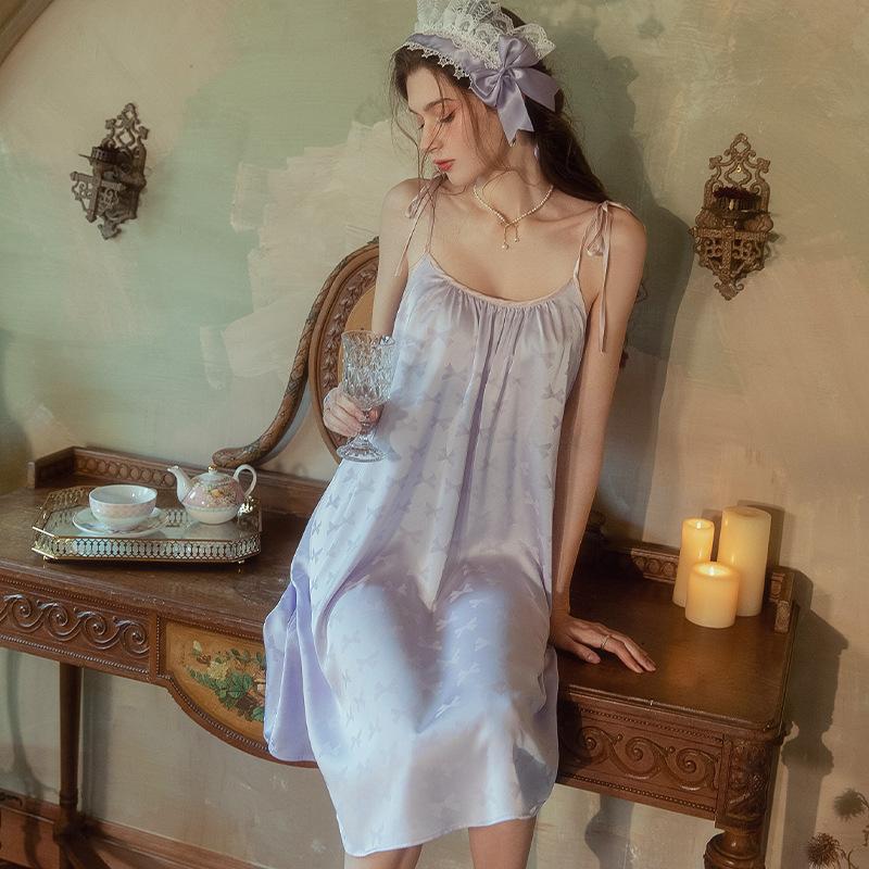 Sexy pajamas women's summer pajamas new pure desire wind ice silk suspender pajamas skirts with chest pads loungewear