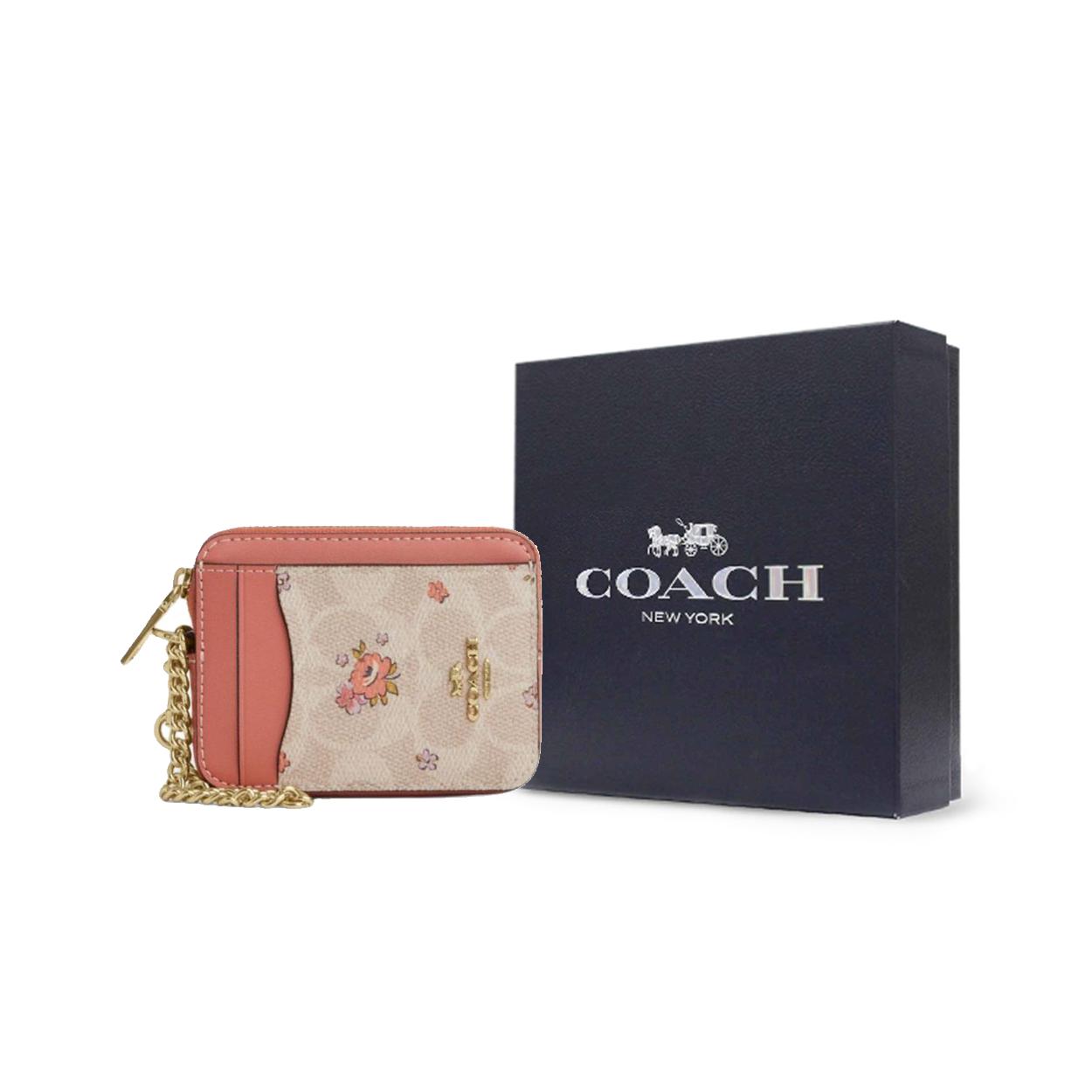 COACH Leather Coin Purse, Card Holder Regular Womens Pink One Size чёрный