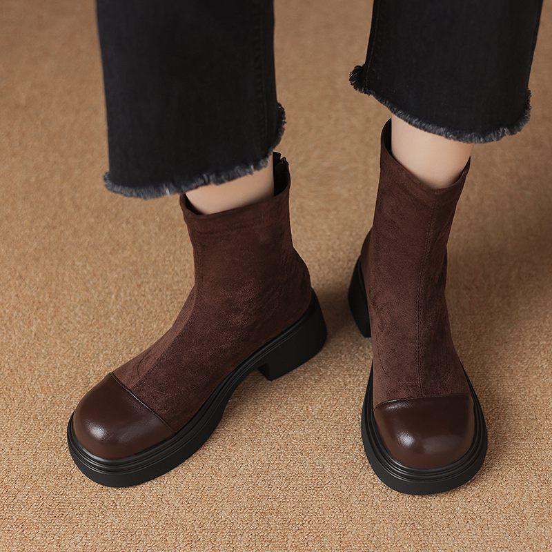 Krazing Pot Microfiber Autumn Winter Shoes Platform Super Size Motorcycle Boots Square Toe Keep Warm Zipper Size 44 Ankle Boots