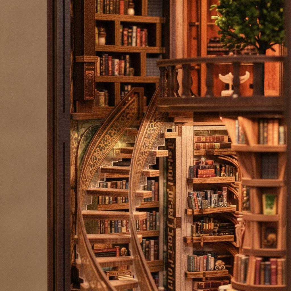 Bibliotheks-Vignette mit Licht DIY Holzbausatz Beleuchtete Miniatur für Bastler, Erwachsene,