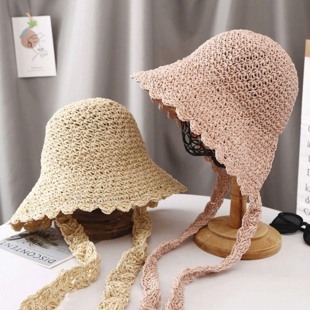

French Style Princess Summer Sun Hat Straw Bucket Hat Beach Sunshade Hat Women Fisherman Cap