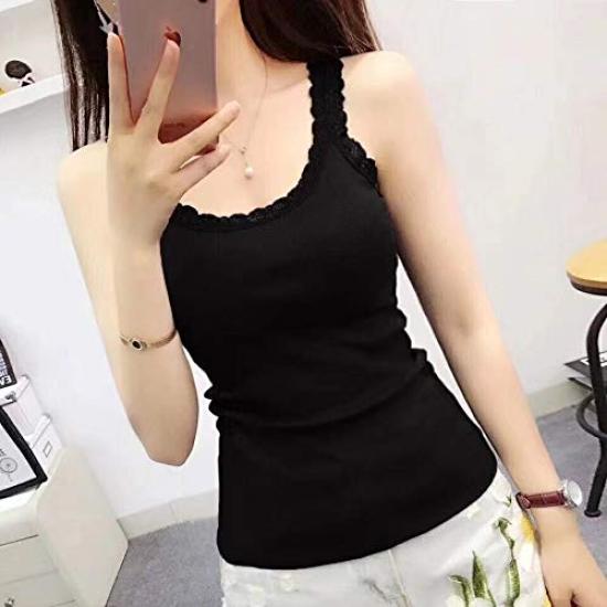 Camisole Lace Solid One Size Fits Black White [DBH] 2-Piece Set, Sweat-Absorbent Camisole, Innerwear, Women's Tops, Underwear, All-Season Layering,