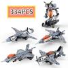 Moc 334Pcs 5 In 1 Creative Electric Rc Fighter Model Assembly Diy Construction Blocks Children'S Game Toys Birthday Present
