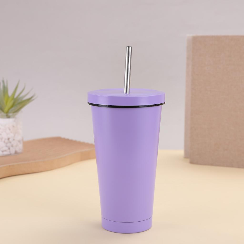 500ml Thermal Mug 304 Stainless Steel Double-Layer Vacuum Insulated Thermos Water Bottle Portable Coffee Cup with Straw