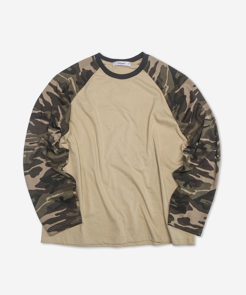 POLYGRAM Camo Oversized Raglan Long Sleeve T-Shirt - Beige