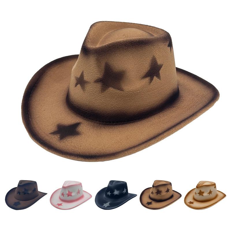 Cowboy Top Heartshaped Hat With Star Spray Paint And Wide Brim For Wear Casual