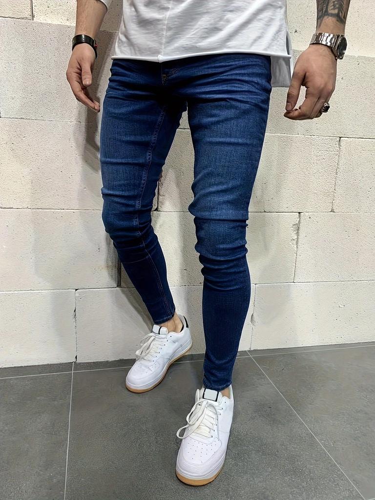 New Men'S Jeans Spring Slim-Fit Classic Stretch Washed Pants
