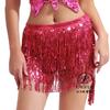 Women's Elastic Waist Sequin Fringe Mini Skirt Loose Fit Chiffon Dance Hip Scarf Belly Dance Performance Party Wrap Skirt