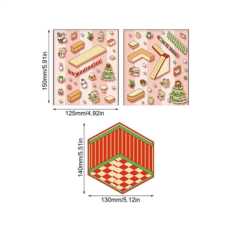 Adesivos de Cena de Casa 3D Adesivos de Cena de Natal 3D em Miniatura Adesivos de Cena de Casa Pequena Desenho Animado Para Paredes Janelas Portas