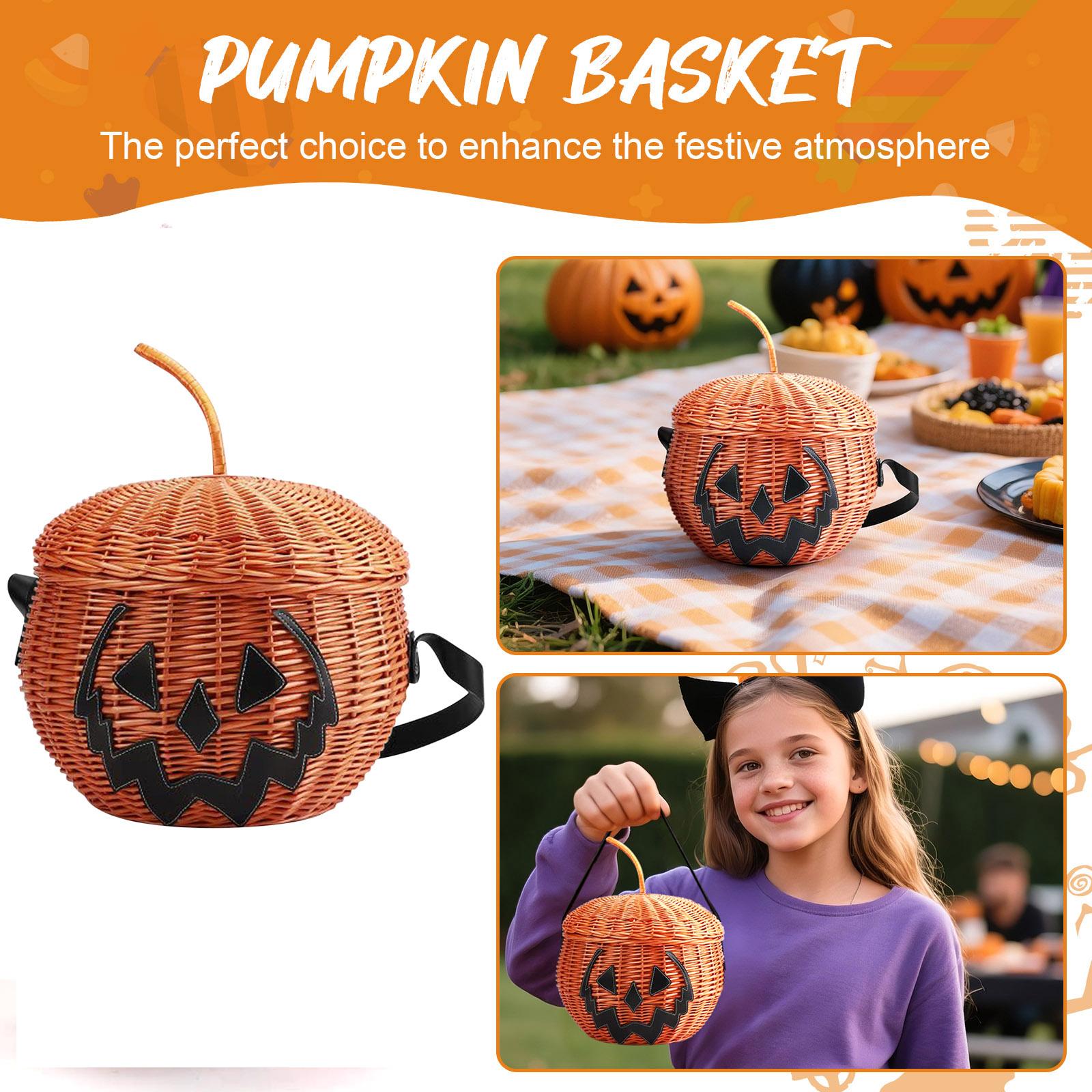 

Halloween Basket, Woven Pumpkin With Lid, Cute Halloween Decor , Elegant Candy Container, Trick Or Bucket For Kids One Size