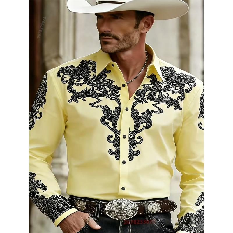 Camicia da uomo stile Western Cowboy, Stampa Fashion, Manica Lunga, Collo a revers Retro, Vestibilità Slim, Camicia Casual da Esterno, Taglie XS-6XL, 21 Colori