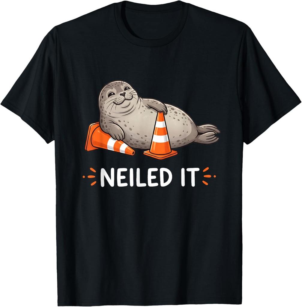 Neil The Seal Tasmania Neiled It Funny Traffic Cone Meme T-Shirt UNISEX S-3XL