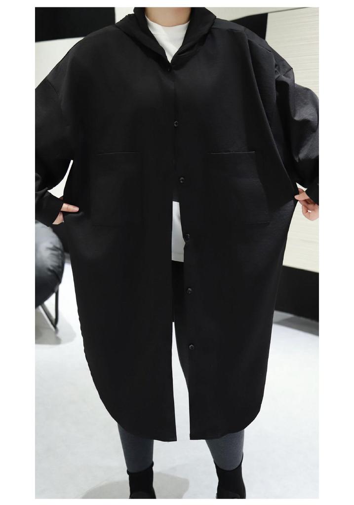 Plus Size Women's Hooded Long Sleeve Midi Trench Coat 300 Jin Fat MM Slimming Jacket