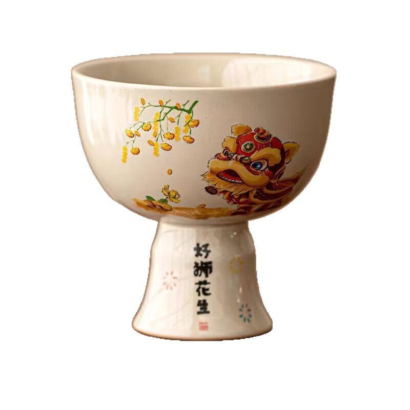 Grass And Wood Ash Lion Dancing Guochao Chinese Style Tea Drinking Cup Ceramic Household Kung Fu Tea Master Cup Single Cup Tea Tasting Cup