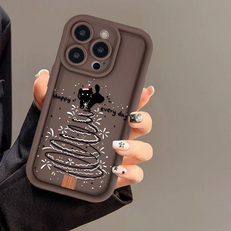 Pouzdro pro iPhone 16 15 Cartoon Cute Christmas Cat silikonové pouzdro na telefon iPhone 14 13 12 11 Pro Max XS Max X XR 7 8 Plus SE3 Soft Women Casing Cover