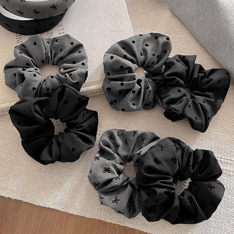 1/2PCS Polka Dot Hair Ties Rope Women Large Size Heart Bowknot Printed Scrunchies Grey Black Hairband Ponytail Holder Headwear