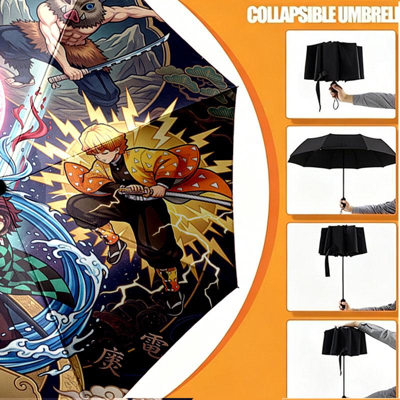 Custom Name Personalized Demon Slayer Print Umbrella, Auto Open Close, 8‑Rib Sturdy Frame, Commute Camping Hiking Use, Birthday Gift
