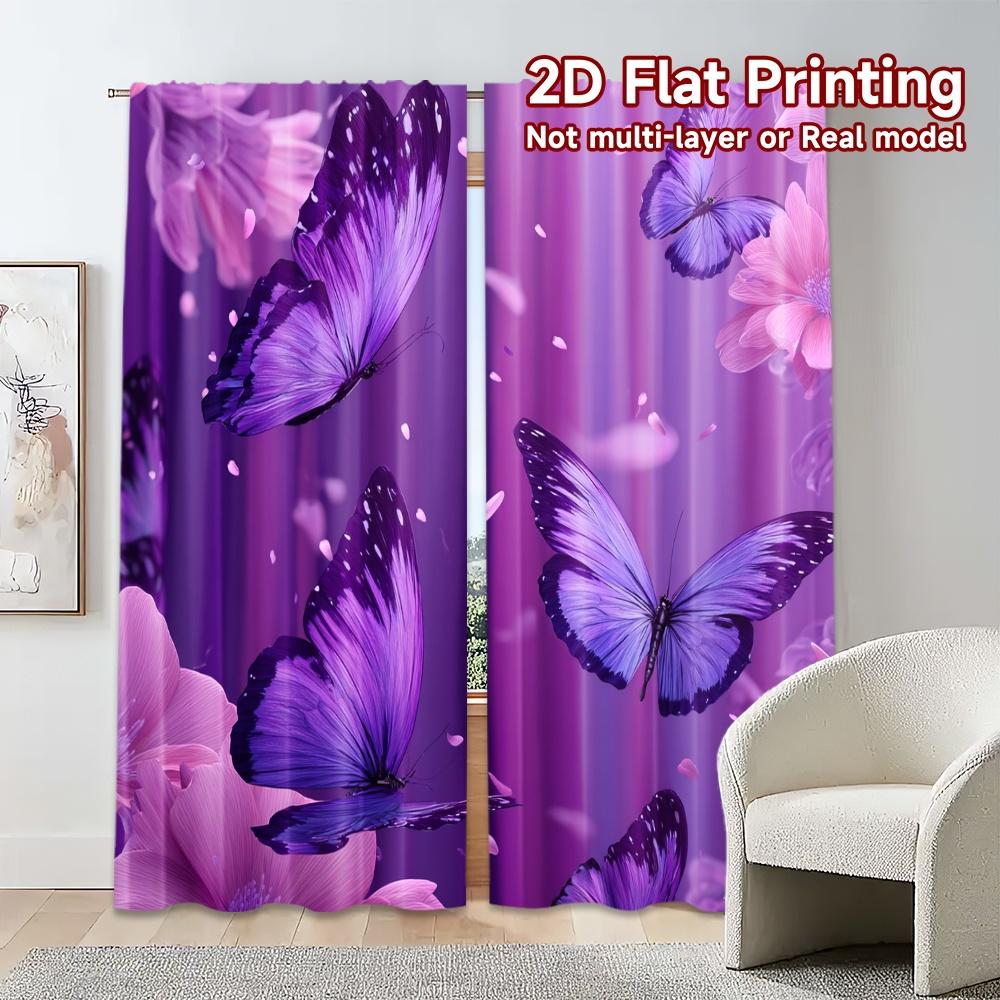 Set Of 2 Flat Printing Jit Curtains Without Rod Butterfly Veil Popular Drapes Durable Polyester Fabric Curtain