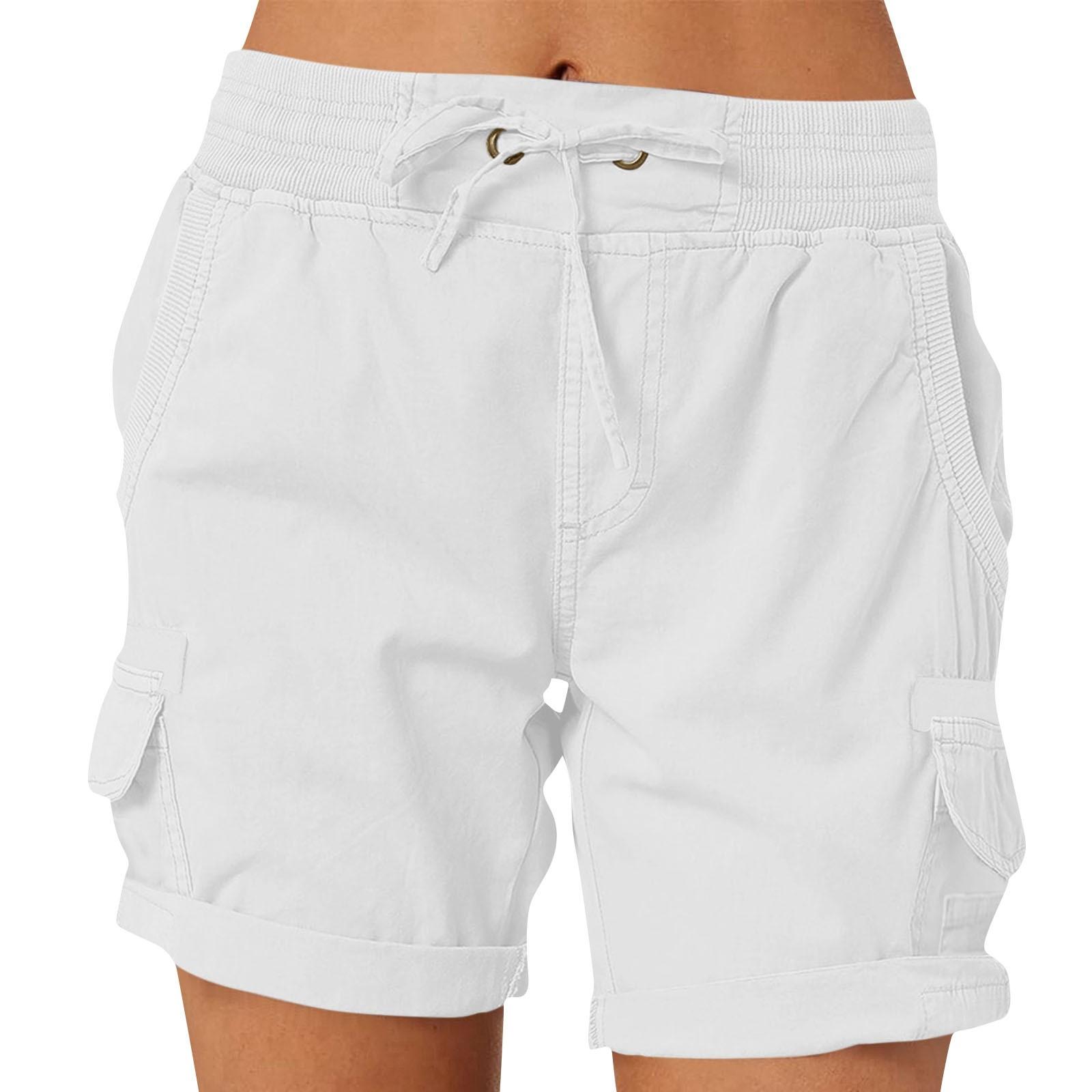 

Женские однотонные модные повседневные брюки с карманами на шнурке, свободные шорты с эластичной резинкой на талии XL белый