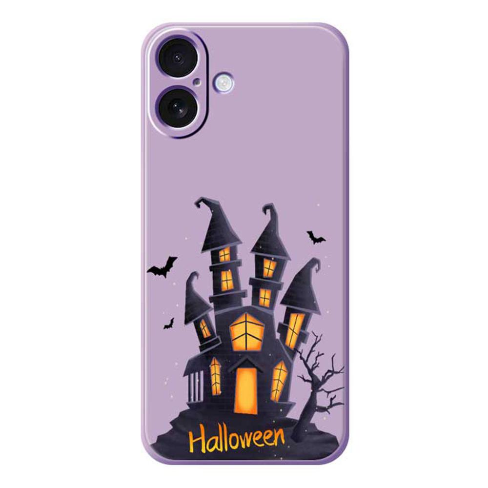 

For iPhone 17 Case Halloween Castle Pattern Printing Straight Edge TPU Phone Back Cover C
