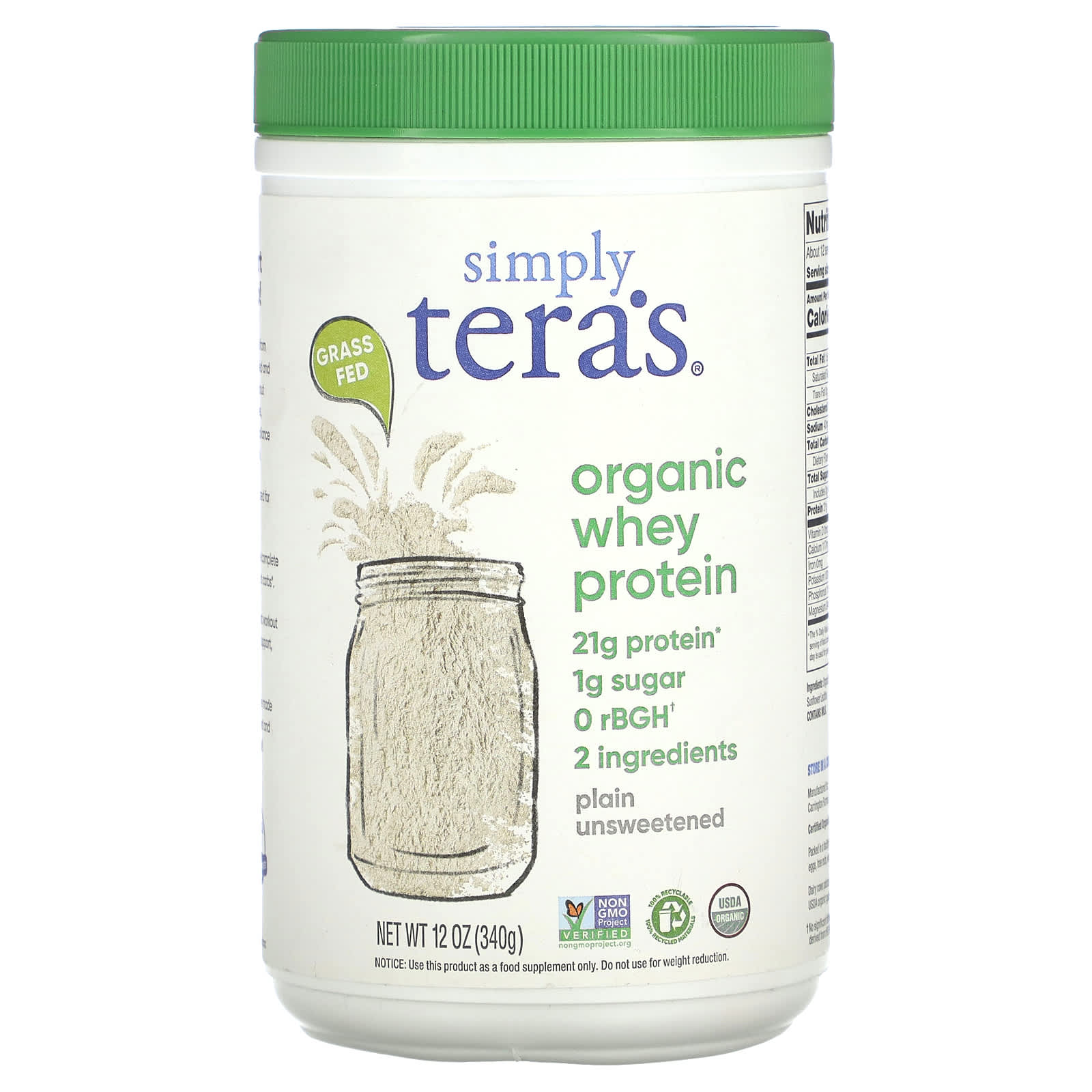 

Simply Tera s, Organic Whey Protein, Plain Unsweetened, 12 oz (340 g)