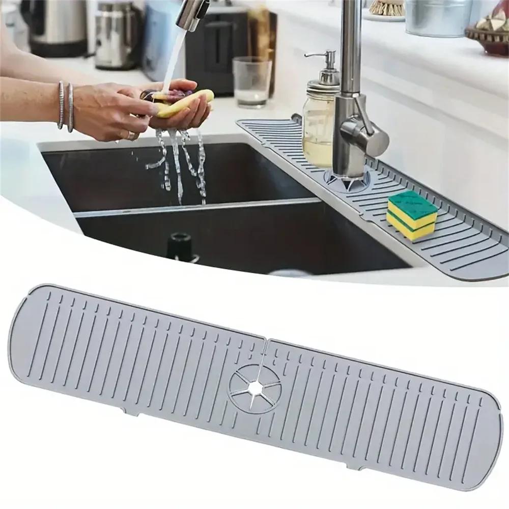 Kitchen Silicone Faucet Mat Water Catcher Mat Sink Large Size Splash Pad Countertop Drain Drying Protector Bathroom