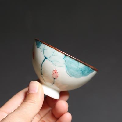 Xícara de Chá Lótus Pintada à Mão Cerâmica Copo Único Doméstico Jogo de Chá Kung Fu Simples Pequeno Rechaud