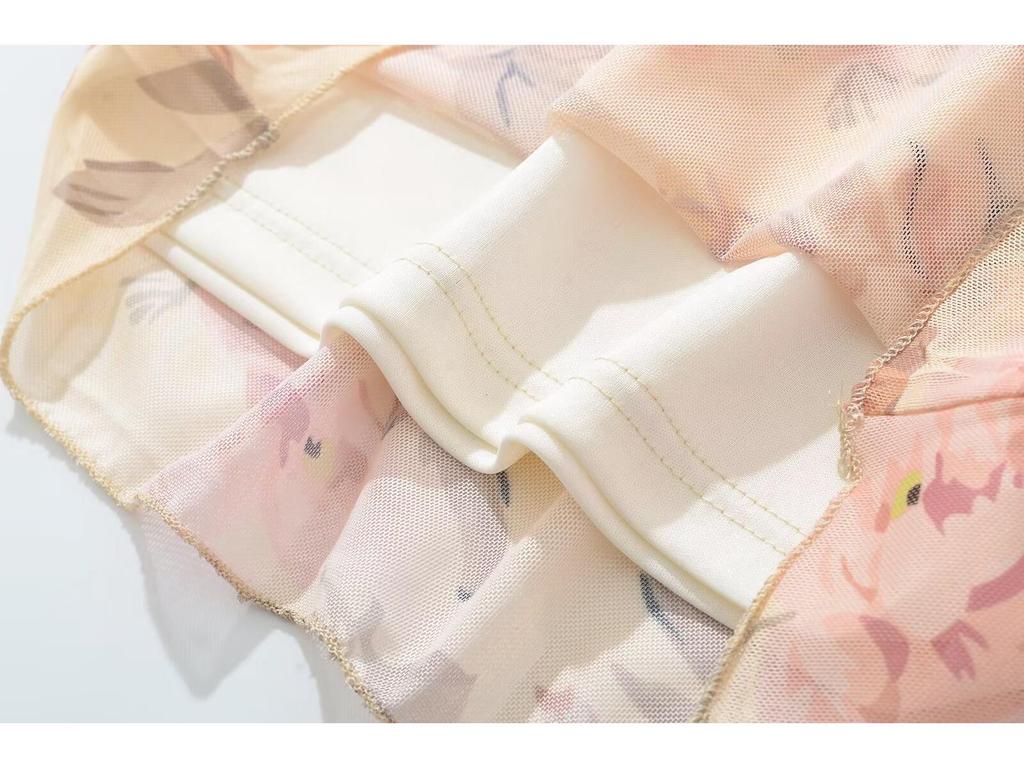 Set Top și Fustă din Dantelă cu Imprimeu Plasă Stil European și American de Primăvară 2025 pentru Femei