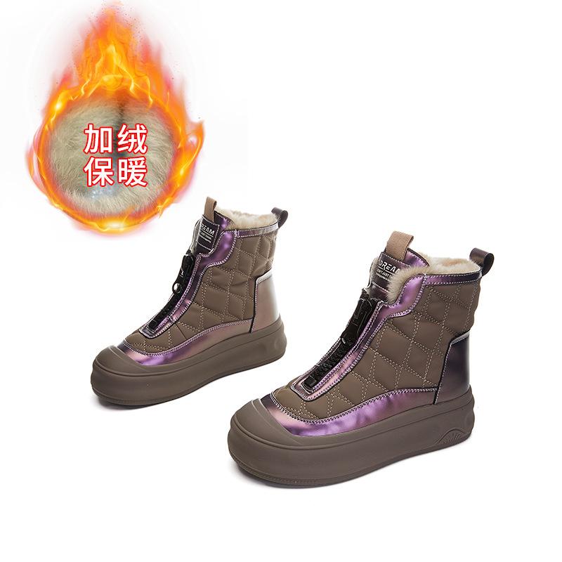 High-top Velvet Women's Shoes 2025 Autumn and Winter New Women's Platform Single Shoes Casual Versatile Little White Shoes Women's Retro Board Shoes